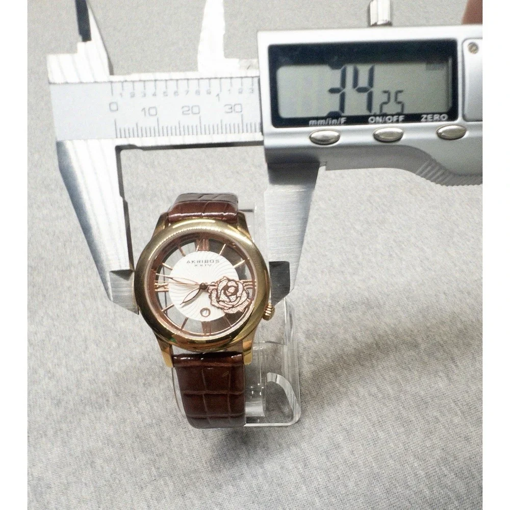 Akribos XXIV Womens Rose Crystal Transparent Watch ‎ 34mm New Battery